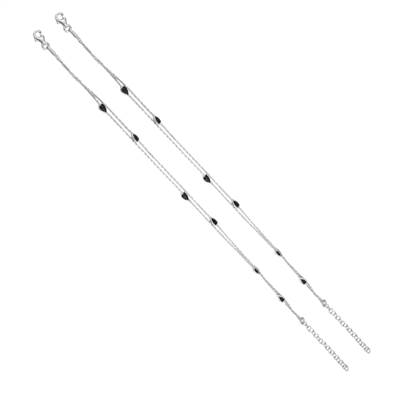Double Layered Black Droplet Silver Anklet