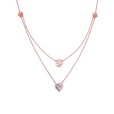 Double Layered Cubic Zirconia Studded Heart Rosegold Necklace