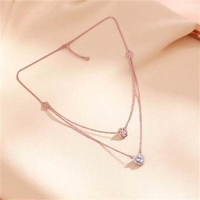 Double Layered Cubic Zirconia Studded Heart Rosegold Necklace