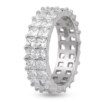 Double Layered Cubic Zirconia Studded Silver Eternity Band