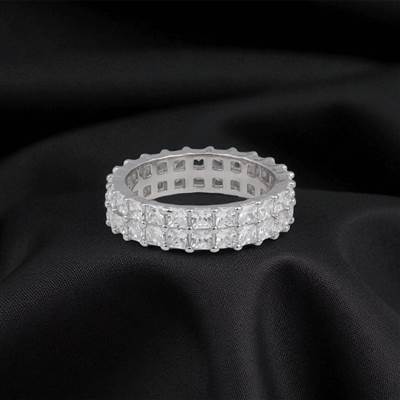 Double Layered Cubic Zirconia Studded Silver Eternity Band