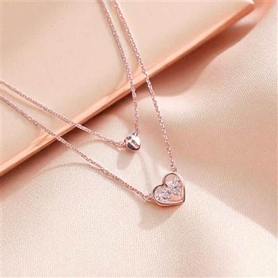 Double Layered Heart Lifeline Rosegold Pendant Necklace