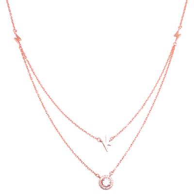 Double Layered Lightning Solitaire Rosegold Necklace