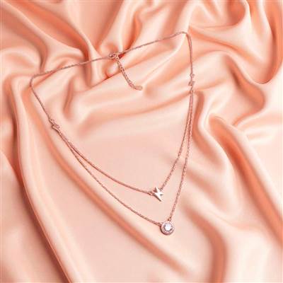 Double Layered Lightning Solitaire Rosegold Necklace