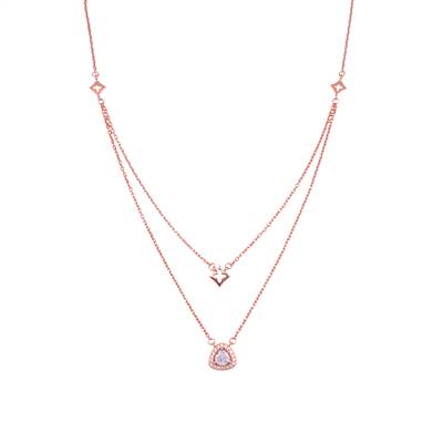 Double Layered Trillion Solitaire Rosegold Necklace