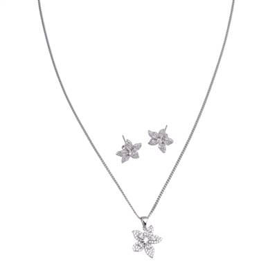 Floral Cubic Zirconia Studded Pendant Set with Earrings