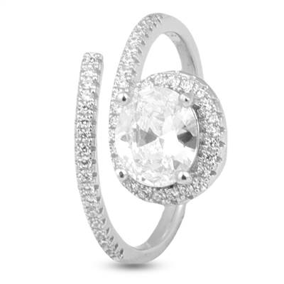 Oval Cut Solitaire Studded Spiral Silver Ring