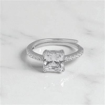 Princess Cut Adjustable Solitaire Silver Ring