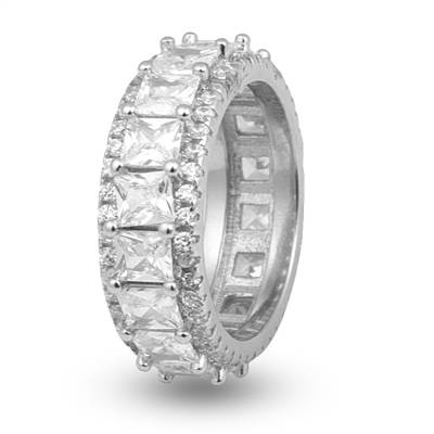 Princess Cut Silver Eternity Band