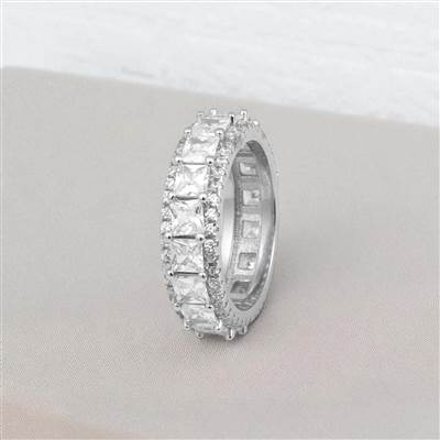 Princess Cut Silver Eternity Band