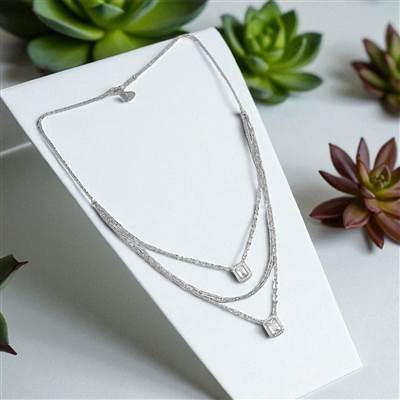 Triple Layered Emerald Solitaire Silver Necklace